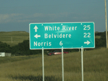 Highway intersection sign to White River, Belvidere, and Norris