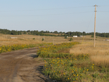 Country road leading to homes in Two Strike, SD.
